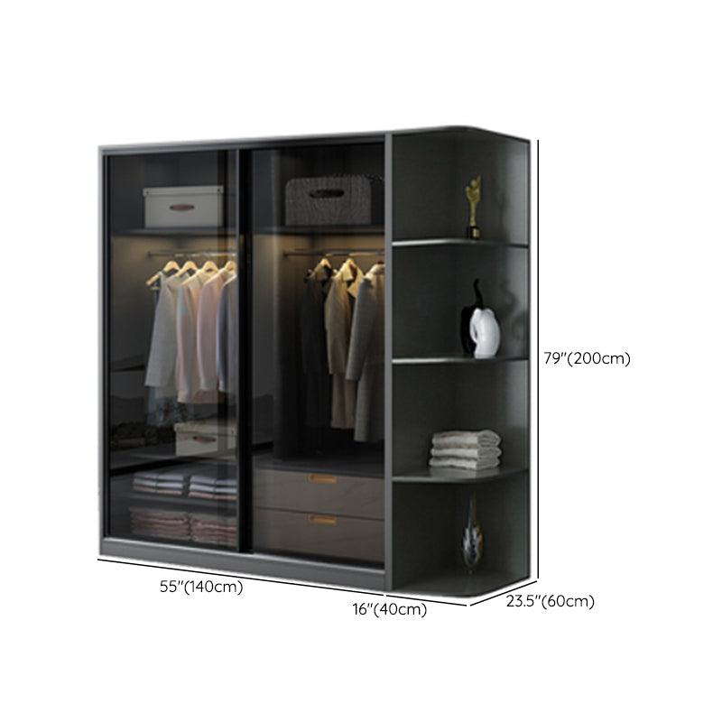 Contemporary Wood and Tempered Glass Wardrobe Freestanding Wardrobe Armoire without Light