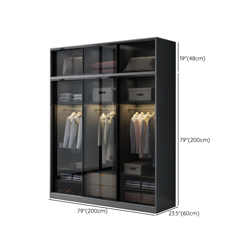 Contemporary Wood and Tempered Glass Wardrobe Freestanding Wardrobe Armoire without Light