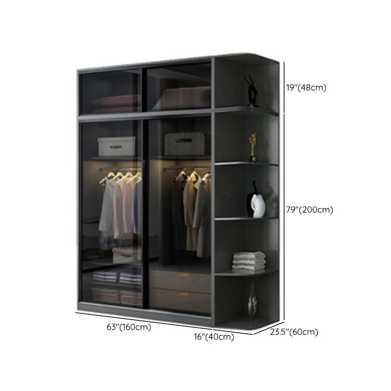 Contemporary Wood and Tempered Glass Wardrobe Freestanding Wardrobe Armoire without Light