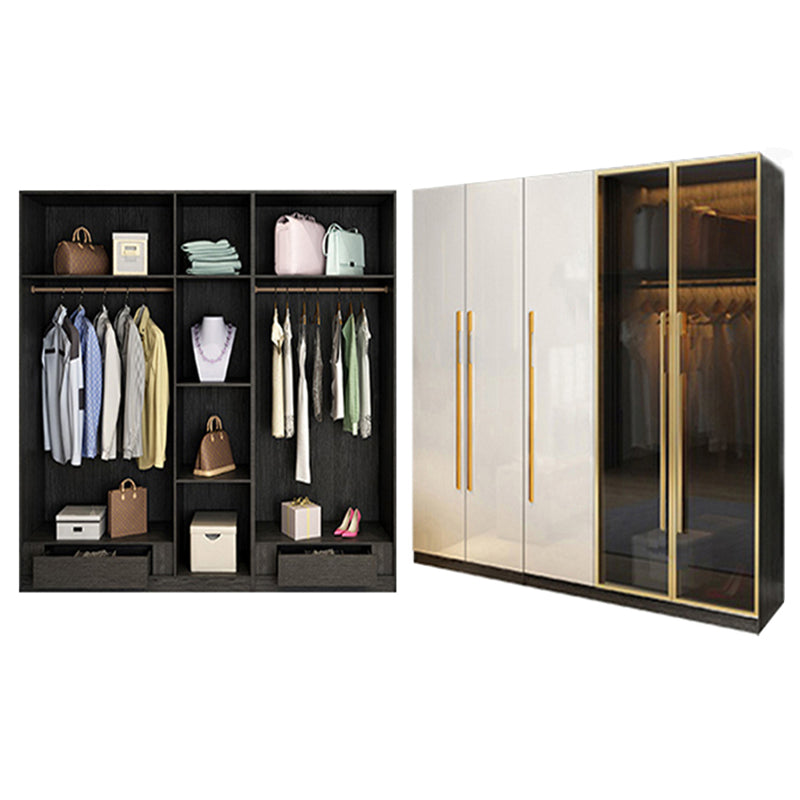 Modern Tempered Glass Doors Wardrobe Wood Frame Wardrobe without Light