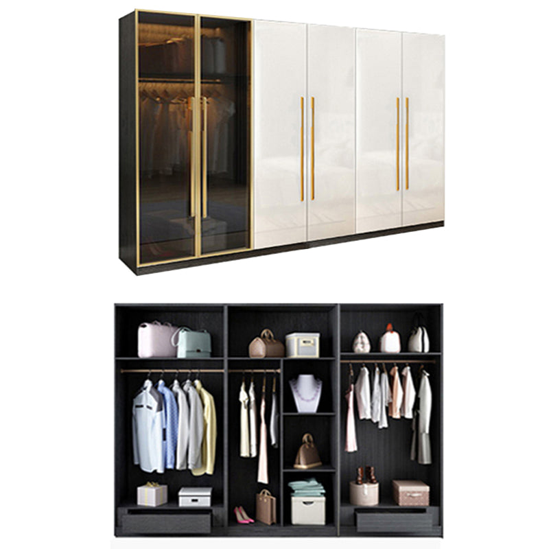 Modern Tempered Glass Doors Wardrobe Wood Frame Wardrobe without Light