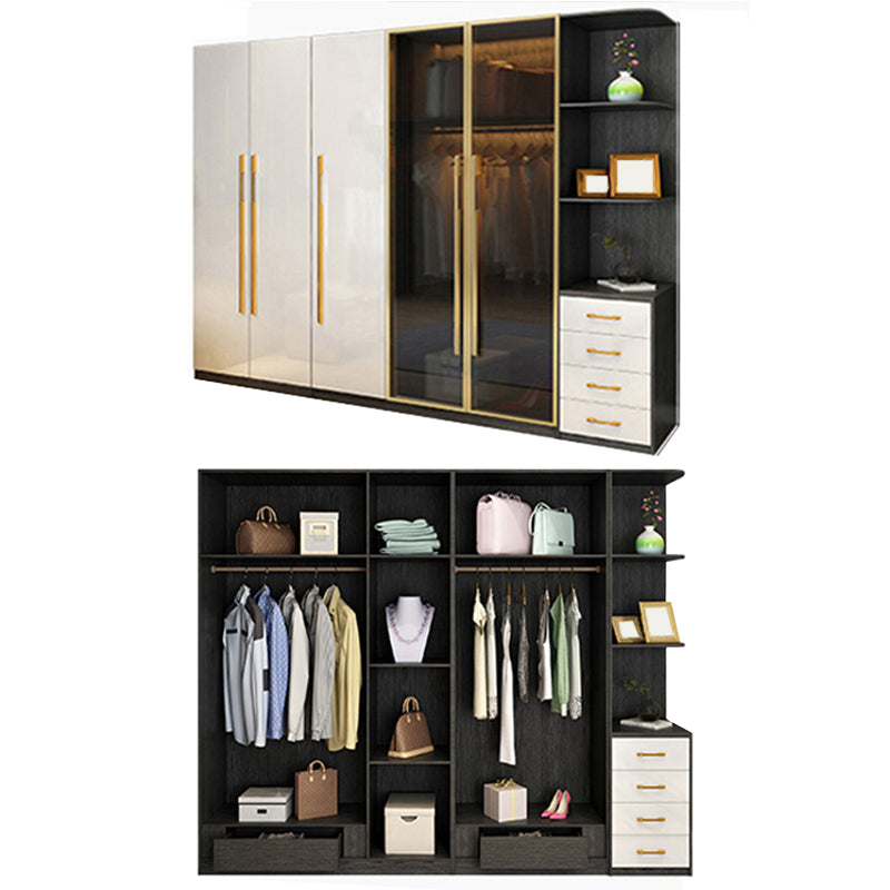 Modern Tempered Glass Doors Wardrobe Wood Frame Wardrobe without Light