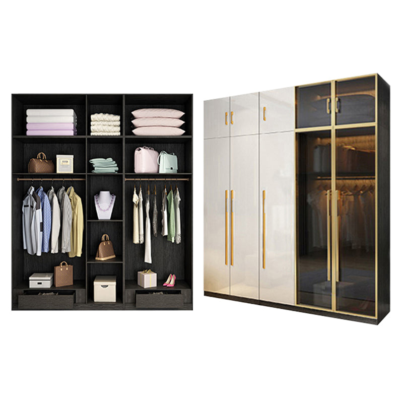 Modern Tempered Glass Doors Wardrobe Wood Frame Wardrobe without Light