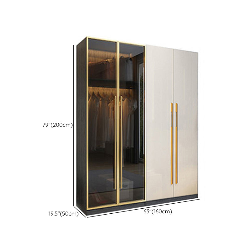 Modern Tempered Glass Doors Wardrobe Wood Frame Wardrobe without Light