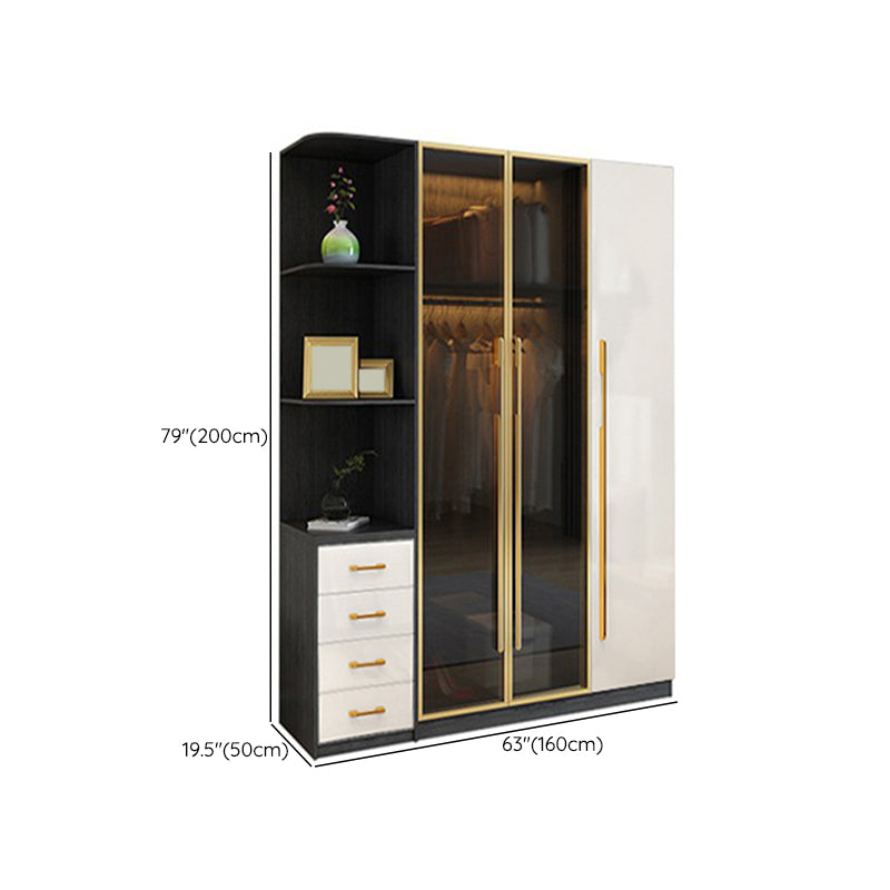 Modern Tempered Glass Doors Wardrobe Wood Frame Wardrobe without Light