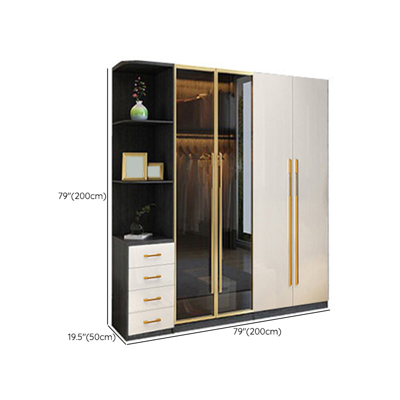 Modern Tempered Glass Doors Wardrobe Wood Frame Wardrobe without Light