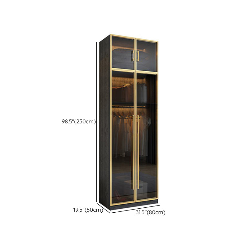 Modern Tempered Glass Doors Wardrobe Wood Frame Wardrobe without Light