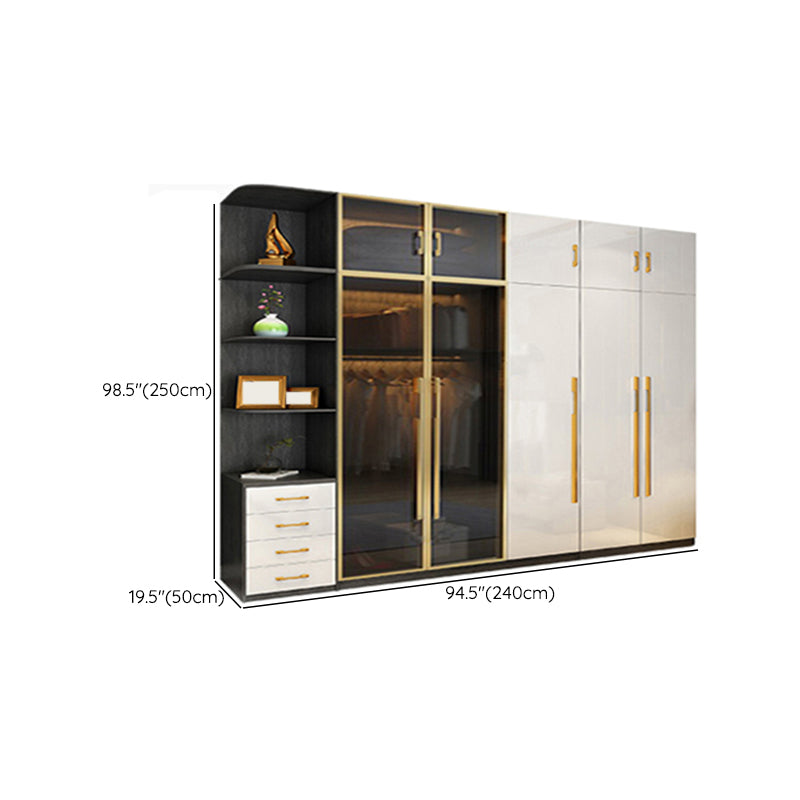 Modern Tempered Glass Doors Wardrobe Wood Frame Wardrobe without Light
