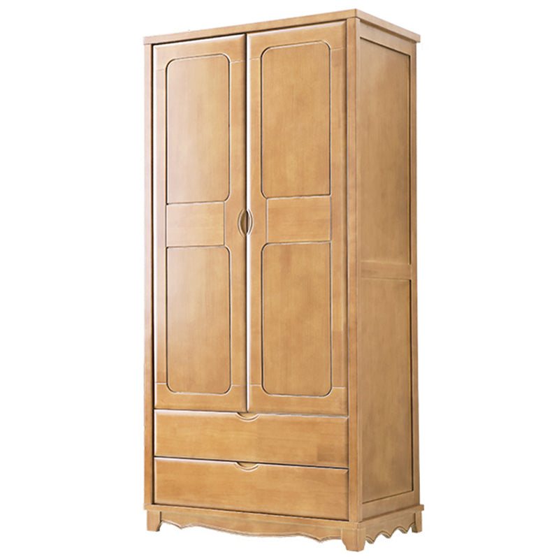 Rubberwood Solid Wood Wardrobe Traditional Freestanding Wardrobe with 2 Drawers