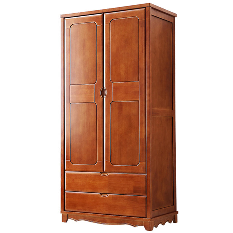 Rubberwood Solid Wood Wardrobe Traditional Freestanding Wardrobe with 2 Drawers