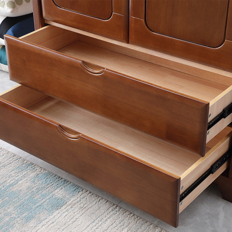 Rubberwood Solid Wood Wardrobe Traditional Freestanding Wardrobe with 2 Drawers