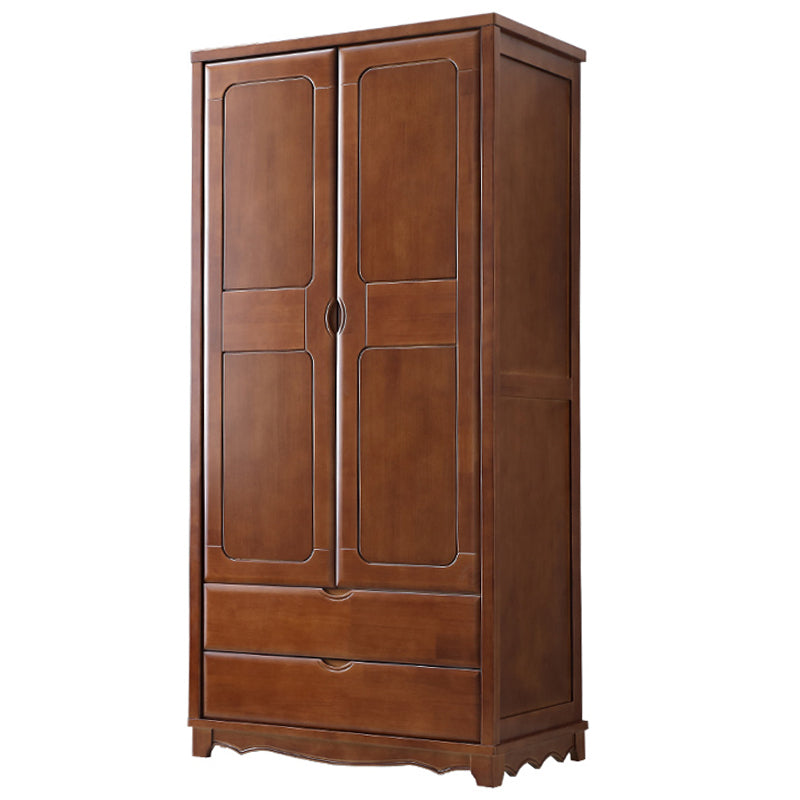 Rubberwood Solid Wood Wardrobe Traditional Freestanding Wardrobe with 2 Drawers