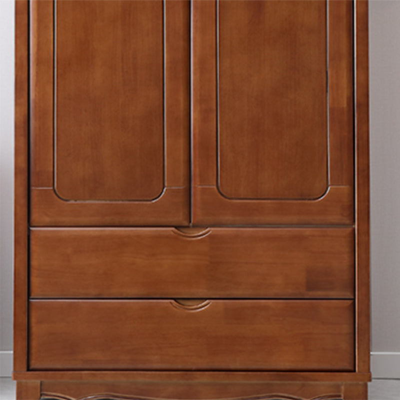 Rubberwood Solid Wood Wardrobe Traditional Freestanding Wardrobe with 2 Drawers