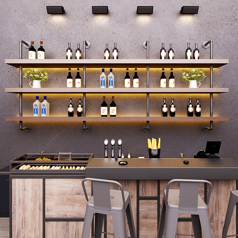 Wood and Metal Wine Rack Modern Style Wall Mounted Wine Bottle Rack with Shelf