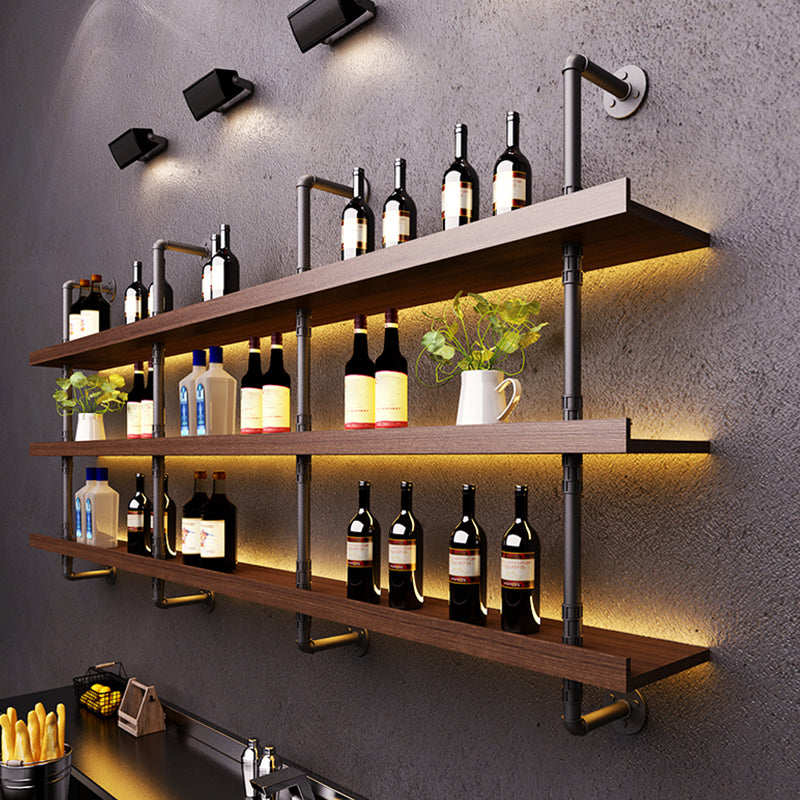 Wood and Metal Wine Rack Modern Style Wall Mounted Wine Bottle Rack with Shelf