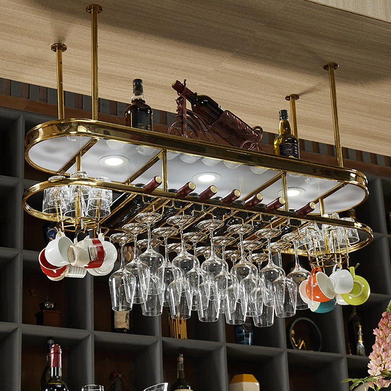 Stainless Steel Wine Rack Modern Style Hanging Wine Rack Holder in Gold