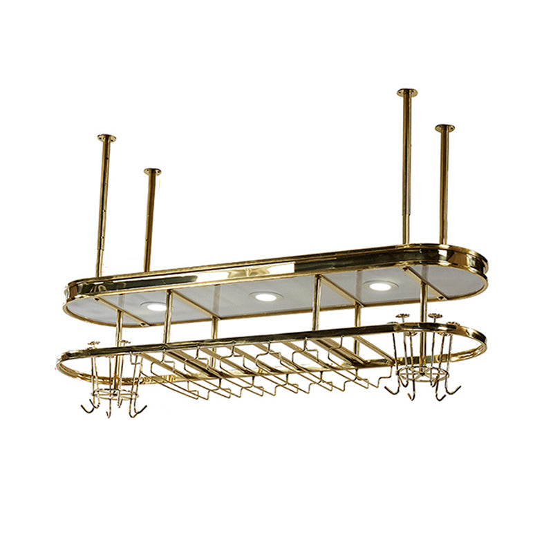 Stainless Steel Wine Rack Modern Style Hanging Wine Rack Holder in Gold