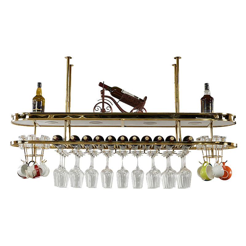 Stainless Steel Wine Rack Modern Style Hanging Wine Rack Holder in Gold