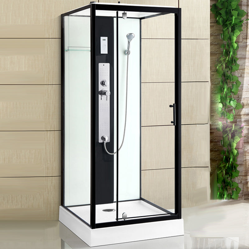 Modern Shower Stall Black Framed Shower Head Drainer Shower Stall