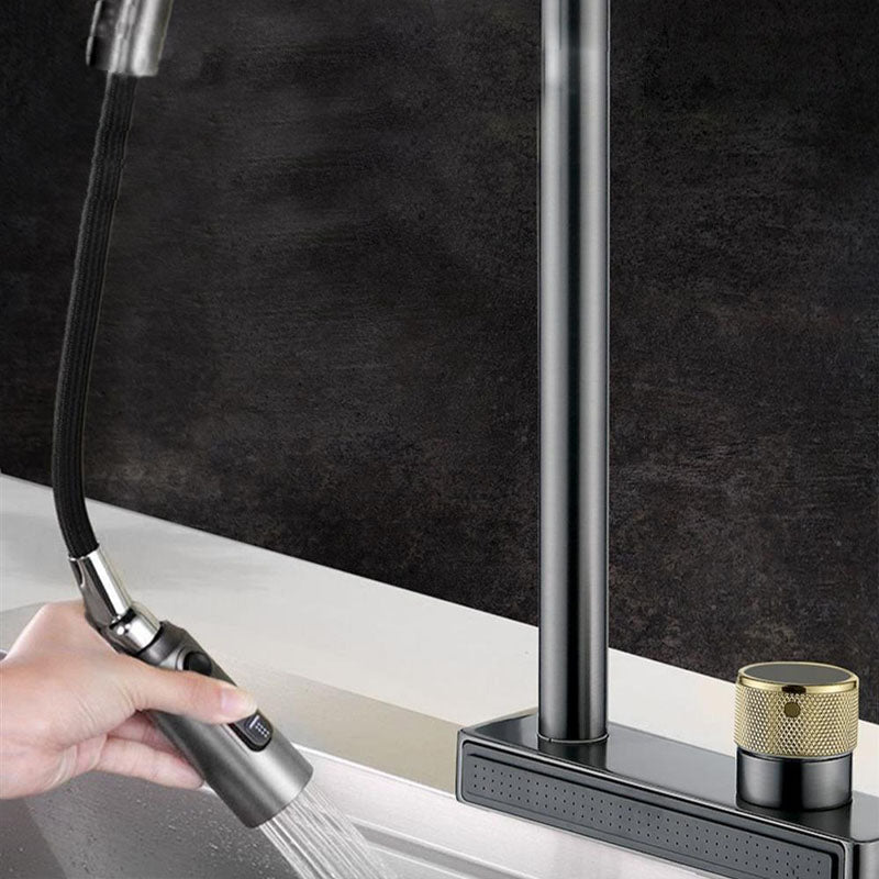 High Arch Waterfall Kitchen Faucet Swivel Spout with Pull Out Sprayer