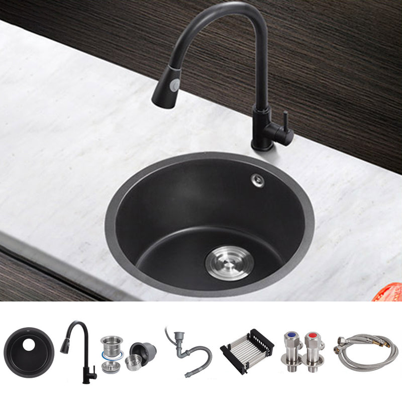 Quartz Kitchen Sink Round Single Bowl Kitchen Sink with Basket Strainer