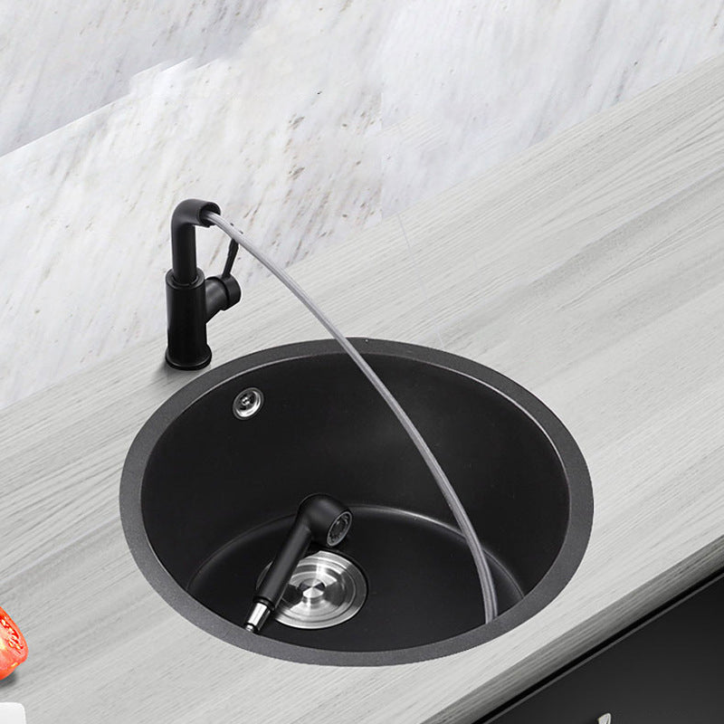 Quartz Kitchen Sink Round Single Bowl Kitchen Sink with Basket Strainer