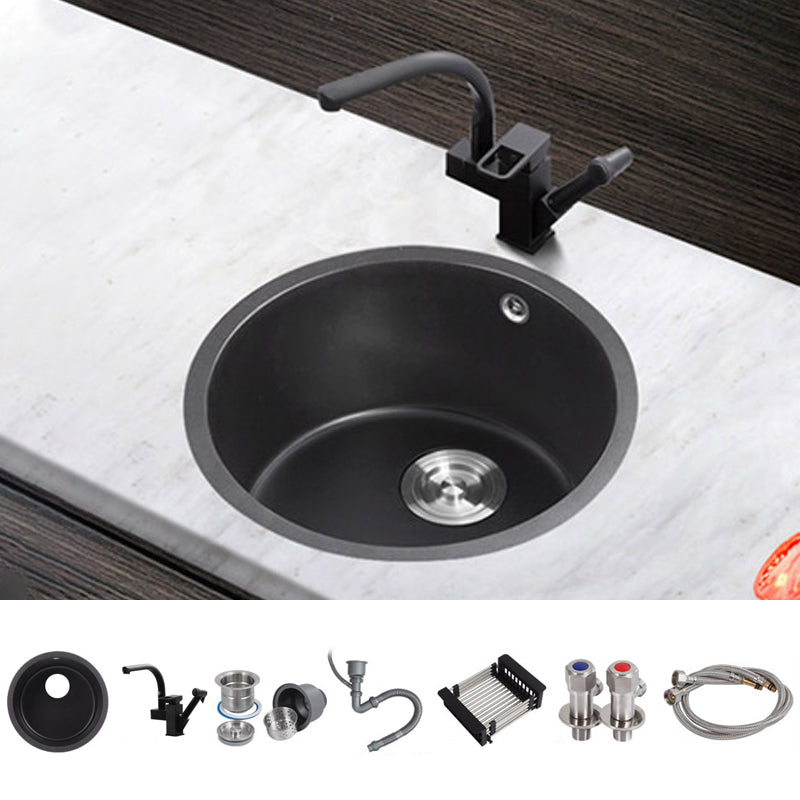 Quartz Kitchen Sink Round Single Bowl Kitchen Sink with Basket Strainer