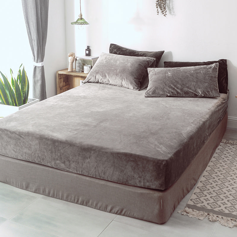 Fade Resistant Bed Sheet Solid Color Non-Pilling Polyester Fitted Sheet