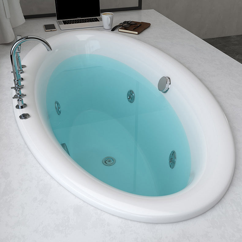 Drop in Soaking Bathtub White Oval Modern Back to Wall Acrylic Bath
