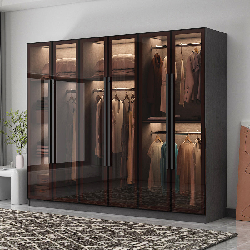 Modern Glass Hinged Doors Wardrobe Armoire Wood Frame Wardrobe with Shelves without Light