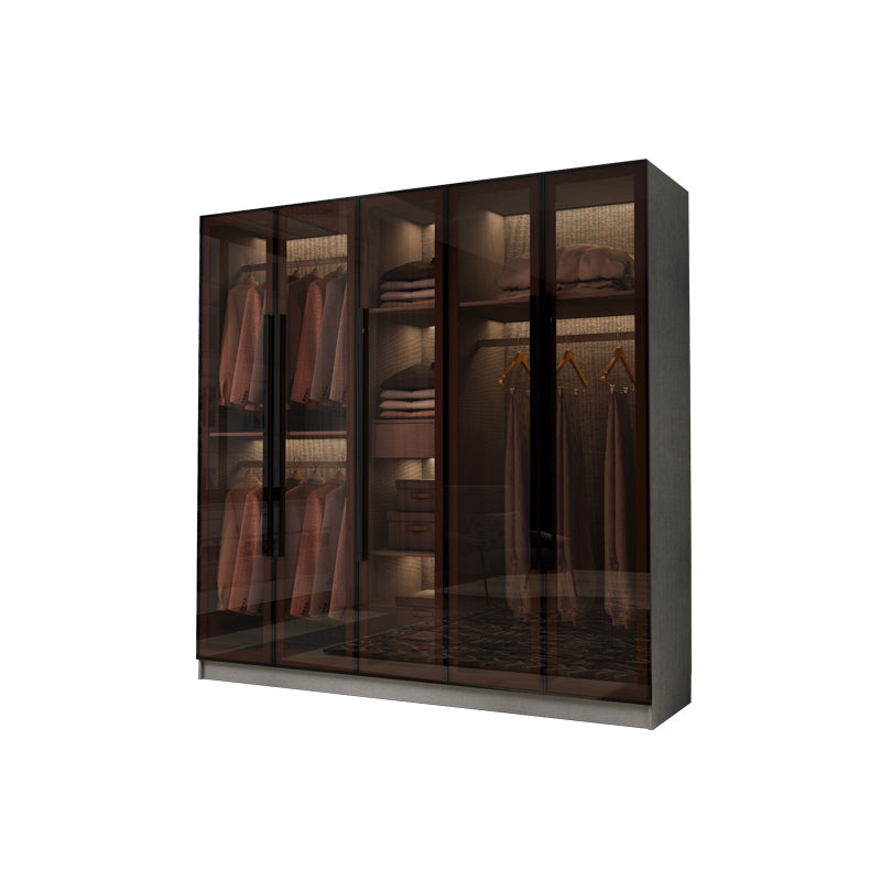 Modern Glass Hinged Doors Wardrobe Armoire Wood Frame Wardrobe with Shelves without Light