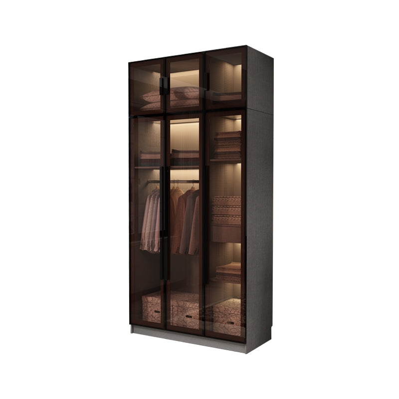 Modern Glass Hinged Doors Wardrobe Armoire Wood Frame Wardrobe with Shelves without Light