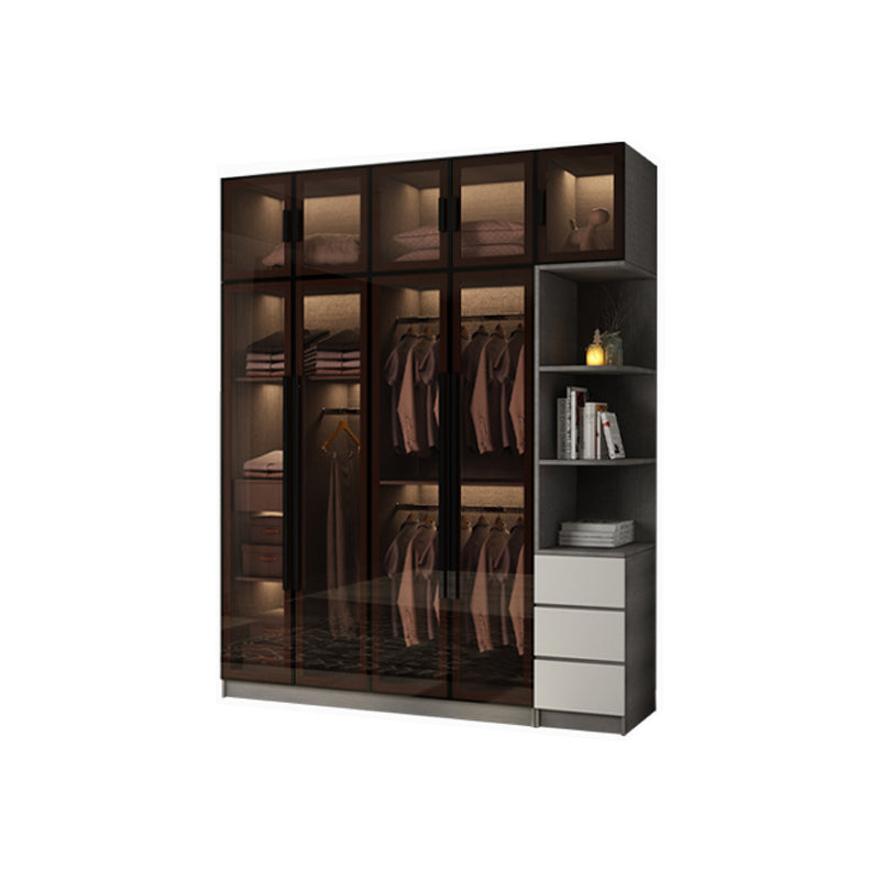 Modern Glass Hinged Doors Wardrobe Armoire Wood Frame Wardrobe with Shelves without Light