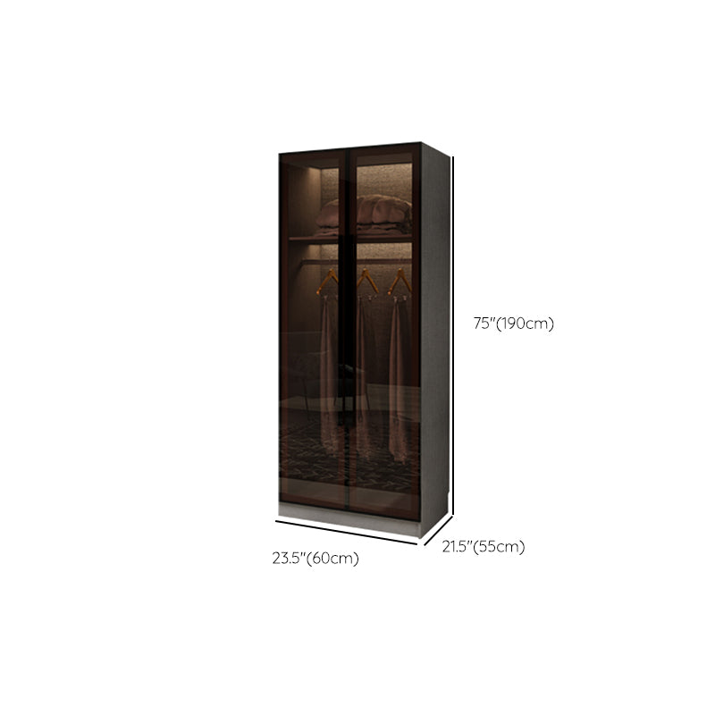 Modern Glass Hinged Doors Wardrobe Armoire Wood Frame Wardrobe with Shelves without Light