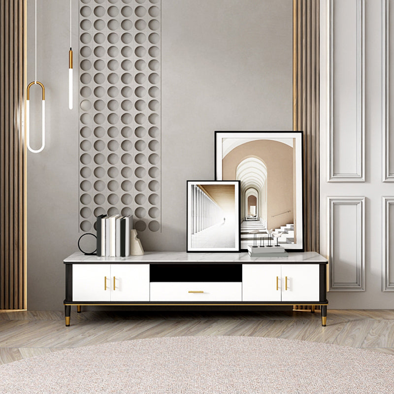 Contemporary Stone TV Console White Open Storage Media Console