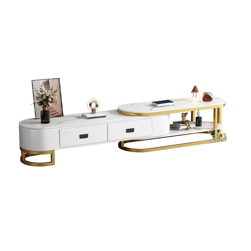 Contemporary Stone Media Console Open Storage 2 Drawers TV Console