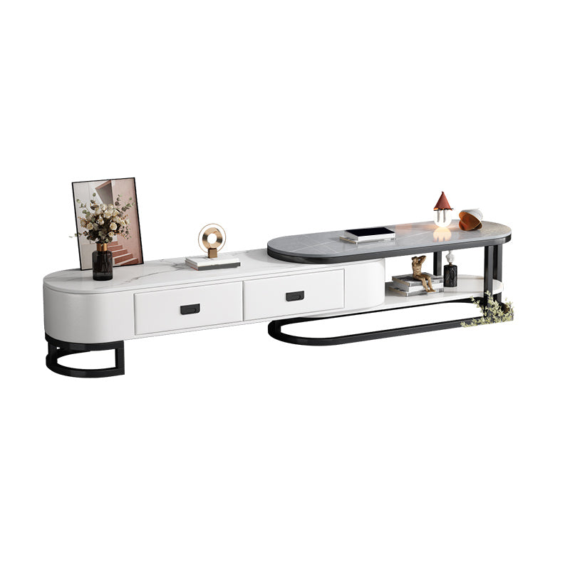 Contemporary Stone Media Console Open Storage 2 Drawers TV Console