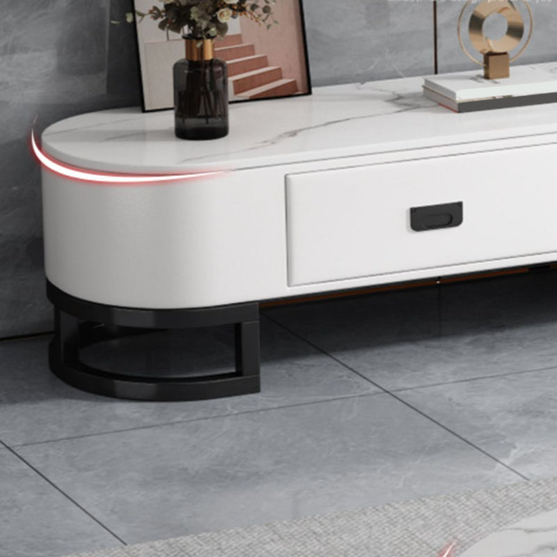 Contemporary Stone Media Console Open Storage 2 Drawers TV Console