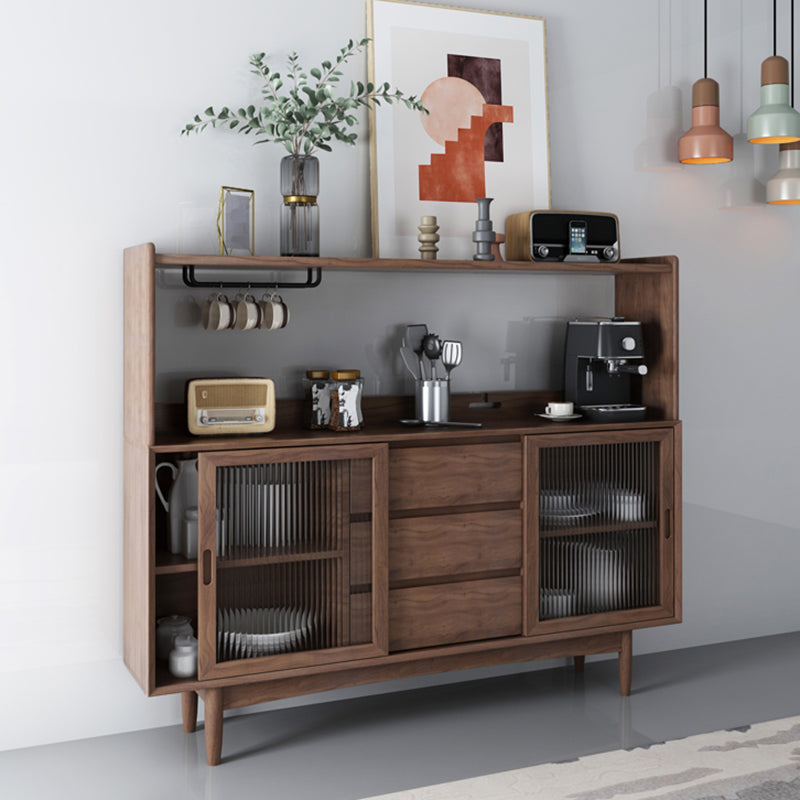 Contemporary Display Stand Solid Wood Glass Doors Dining Hutch