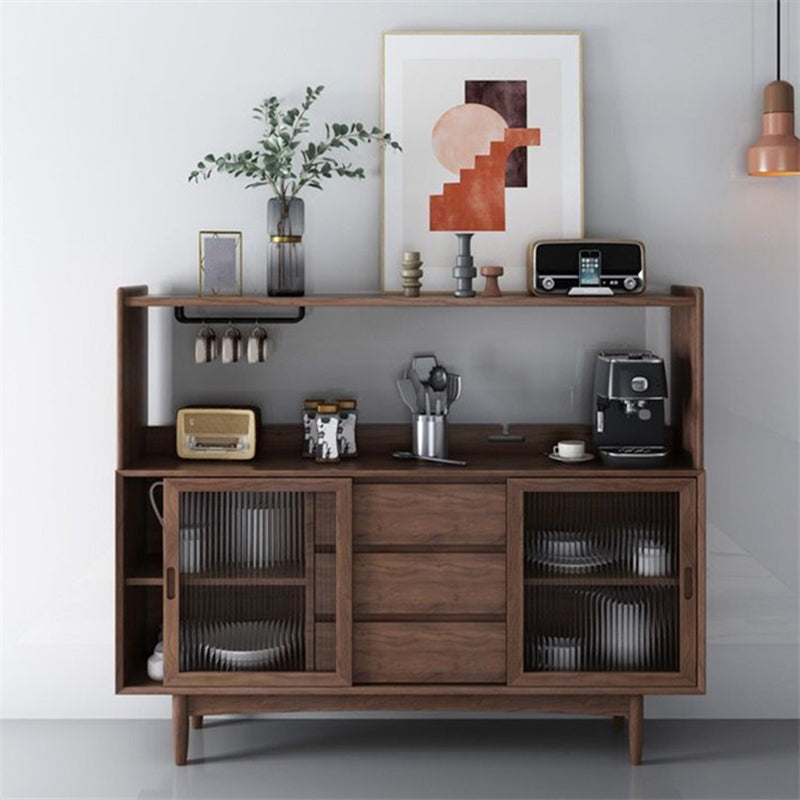 Contemporary Display Stand Solid Wood Glass Doors Dining Hutch