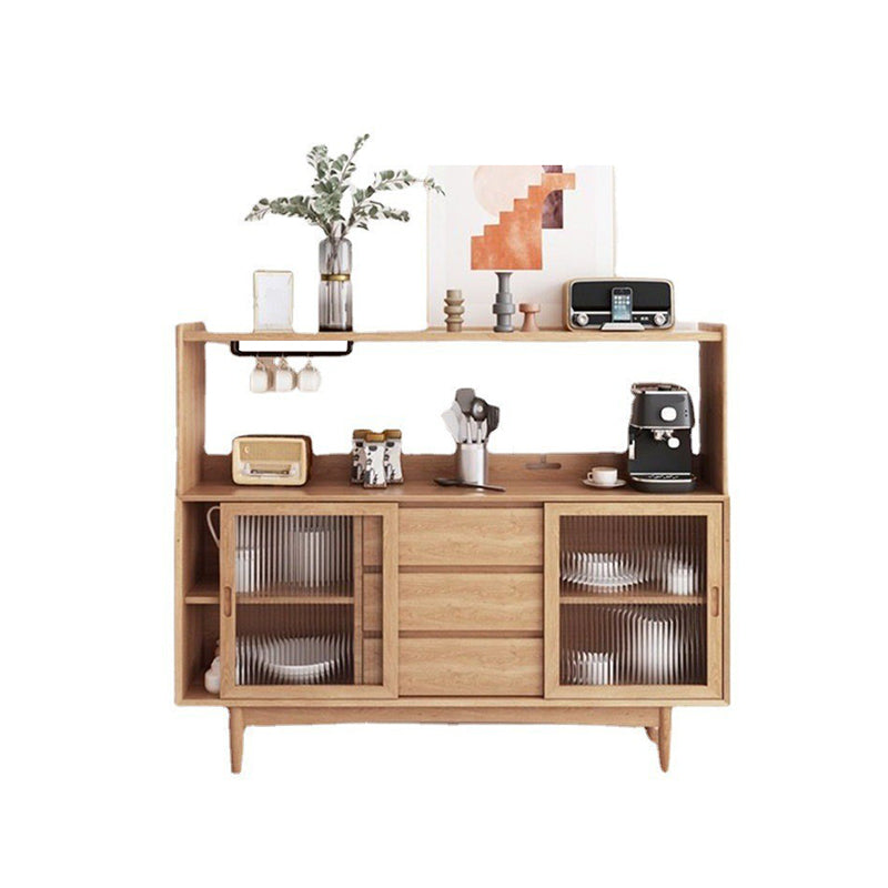 Contemporary Display Stand Solid Wood Glass Doors Dining Hutch