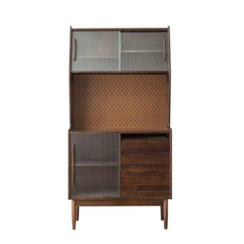 Wooden Modern China Cabinet Sliding Doors Dining Hutch with Drawers