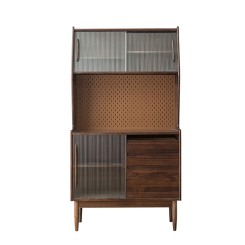 Wooden Modern China Cabinet Sliding Doors Dining Hutch with Drawers