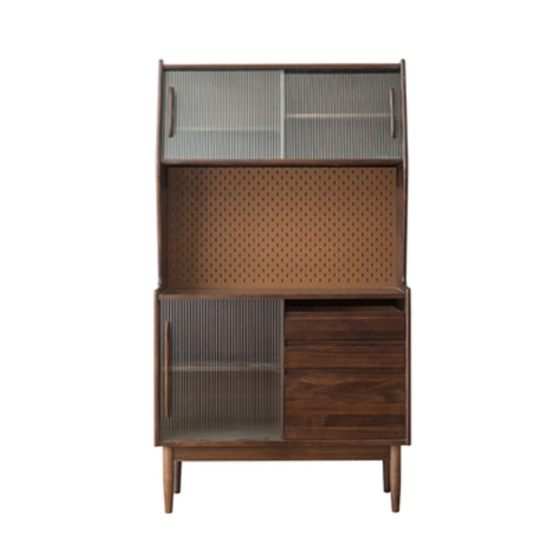 Wooden Modern China Cabinet Sliding Doors Dining Hutch with Drawers