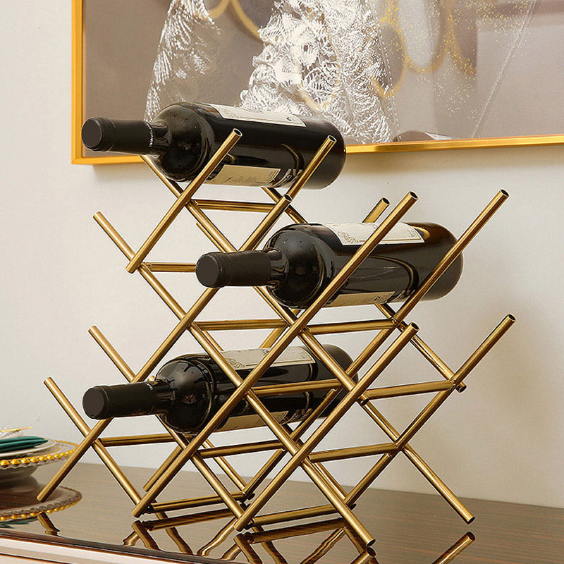 Countertop Wine Rack Glam Metal Wine Bottle Rack for Living Room