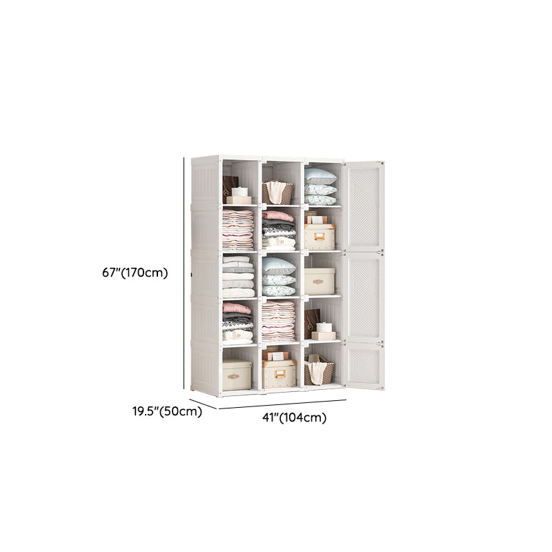 White Freestanding Plastic Wardrobe Foldable Wardrobe with Shelves