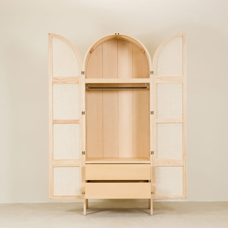 Freestanding Solid Wood Wardrobe Modern Wardrobe Armoire with Legs