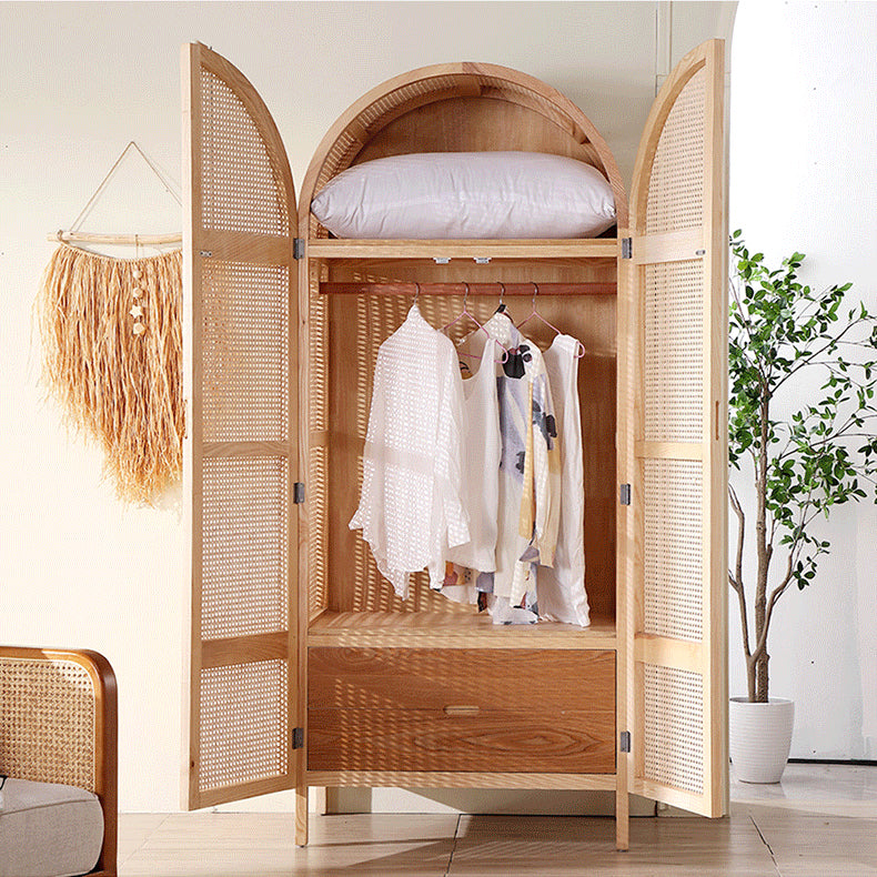 Freestanding Solid Wood Wardrobe Modern Wardrobe Armoire with Legs