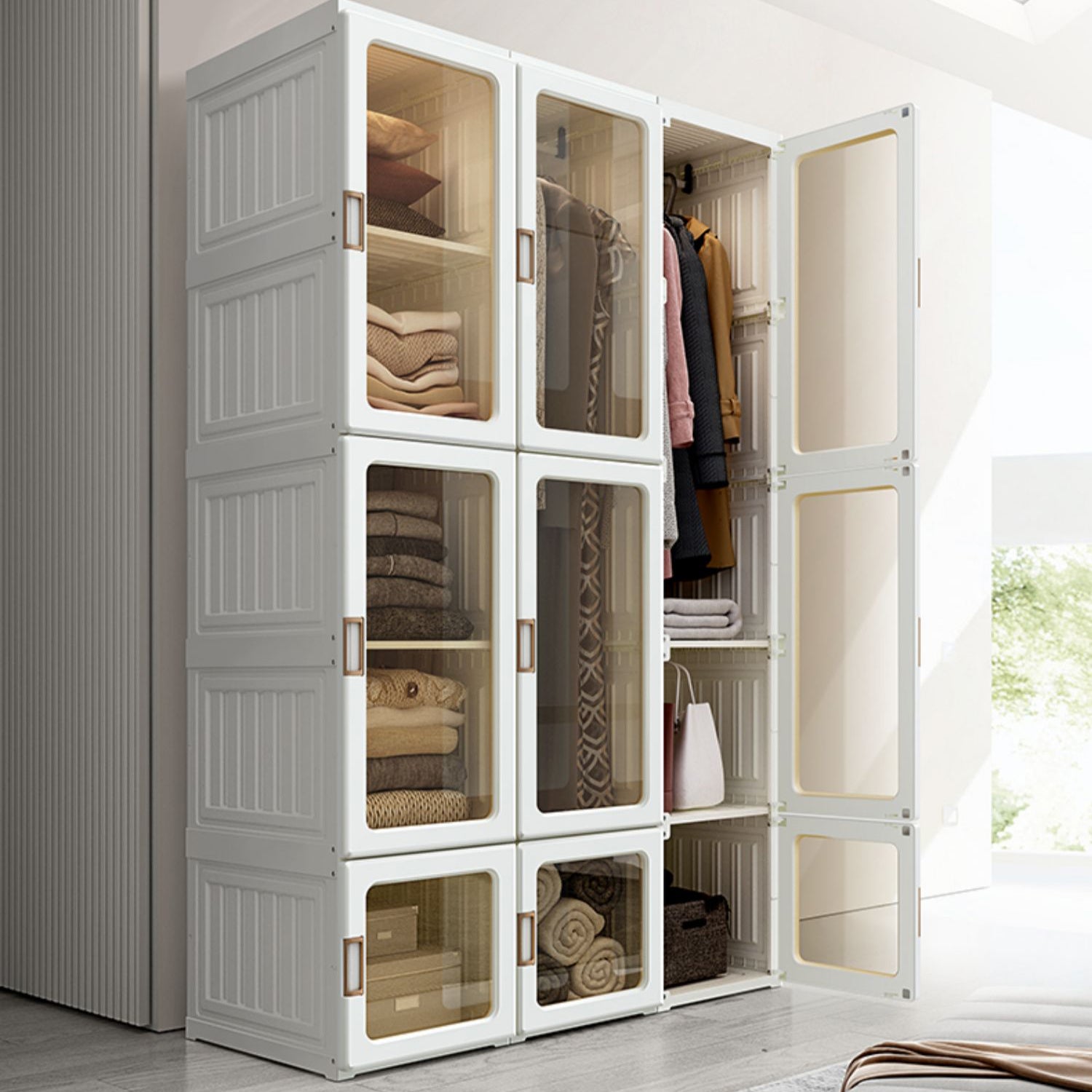 Modern Folding Plastic Wardrobe Freestanding Wardrobe with Shelves