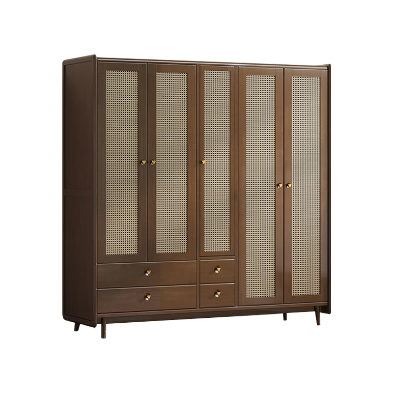 Rubberwood Solid Wood Frame Wardrobe Modern Rattan Hinged Doors with Legs